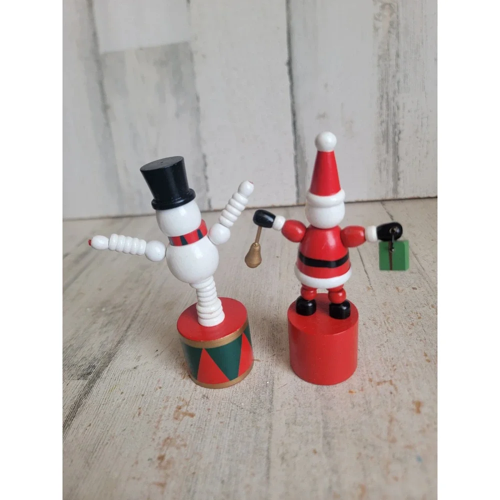 Vintage thumb push puppet Santa Claus snowman toy Xmas set home